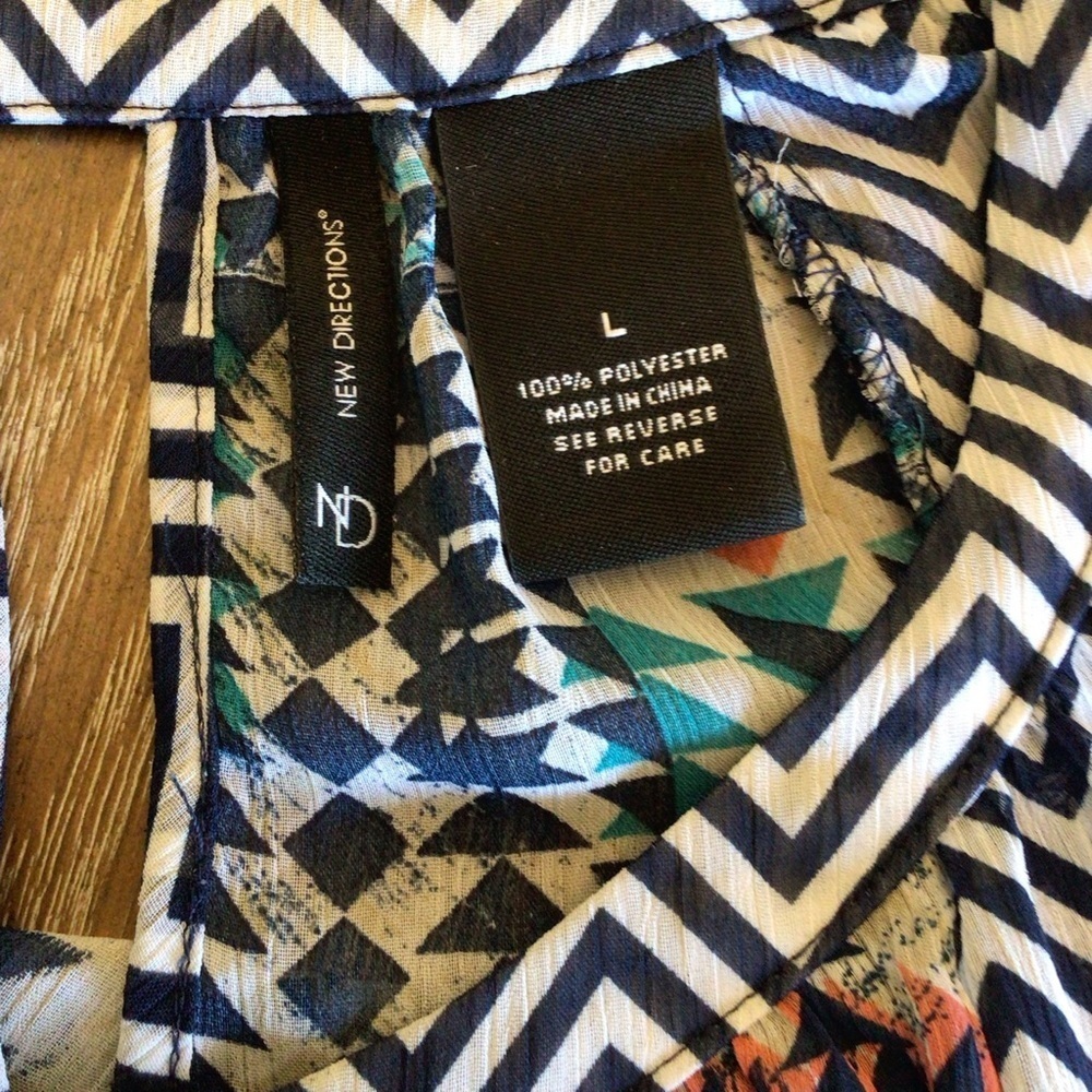 New Directions Womens Chevron Print Sheer Boho Peasant Blouse Top Size Large - Picture 7 of 7